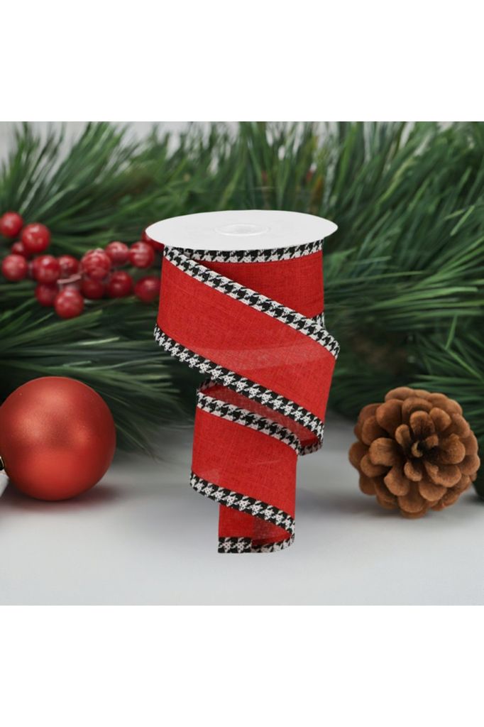 2.5" Houndstooth Edge Ribbon: Red, Black, White (10 Yards) - Michelle's aDOORable Creations - Wired Edge Ribbon
