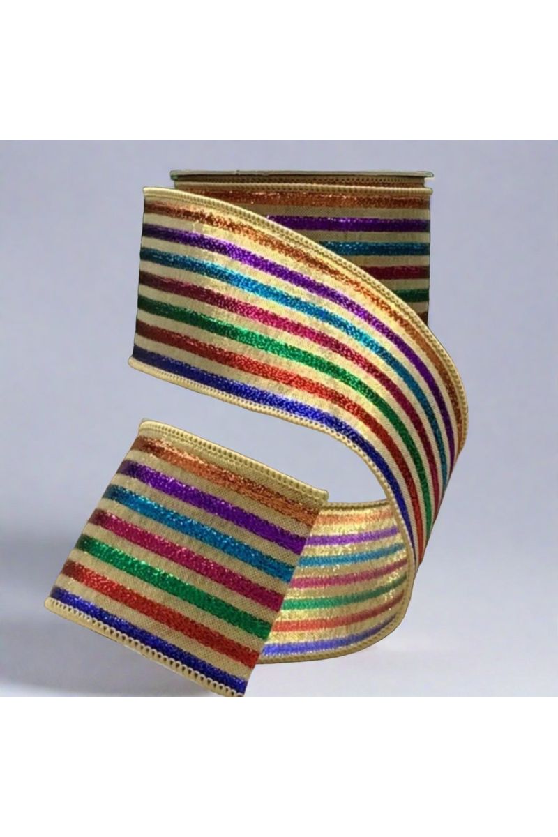 Shop For 2.5" Jacquard Lame Multi Color Stripes Ribbon: Gold (10 Yards) 88-4264