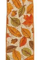 Shop For 2.5" Leaves and Acorns Ribbon: Tobacco (10 Yards) at Michelle's aDOORable Creations