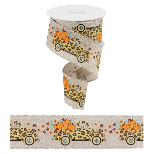 Shop For 2.5" Leopard Truck Royal Ribbon: Natural (10 Yards) at Michelle's aDOORable Creations
