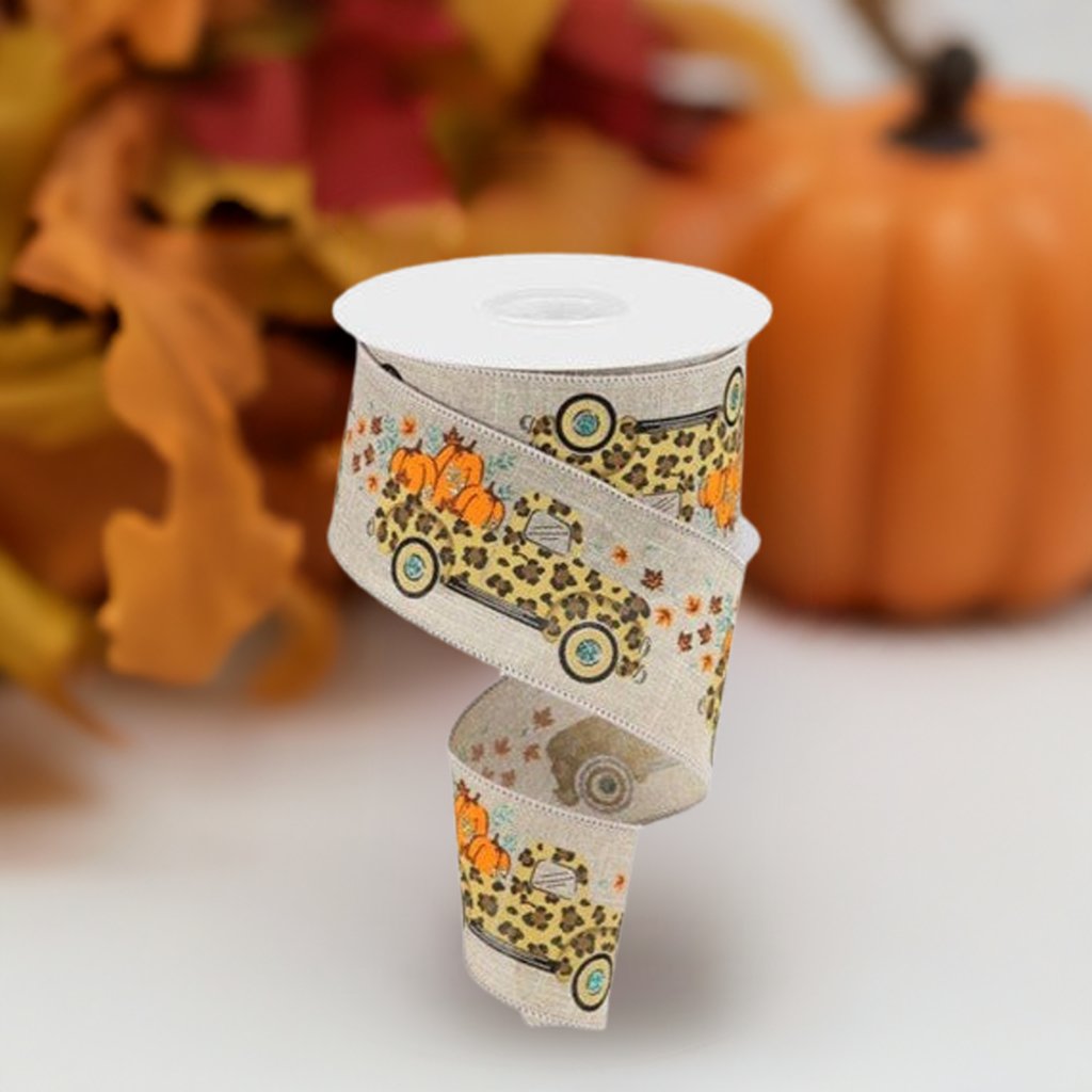 Shop For 2.5" Leopard Truck Royal Ribbon: Natural (10 Yards) at Michelle's aDOORable Creations