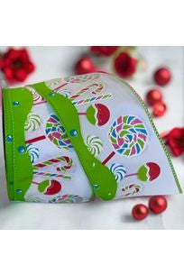 2.5" Lollipop Candy Ribbon: Green (10 Yards) - Michelle's aDOORable Creations - Wired Edge Ribbon