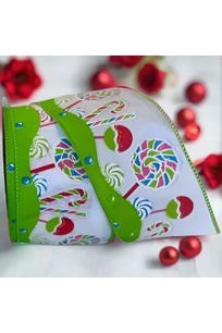 2.5" Lollipop Candy Ribbon: Green (10 Yards) - Michelle's aDOORable Creations - Wired Edge Ribbon