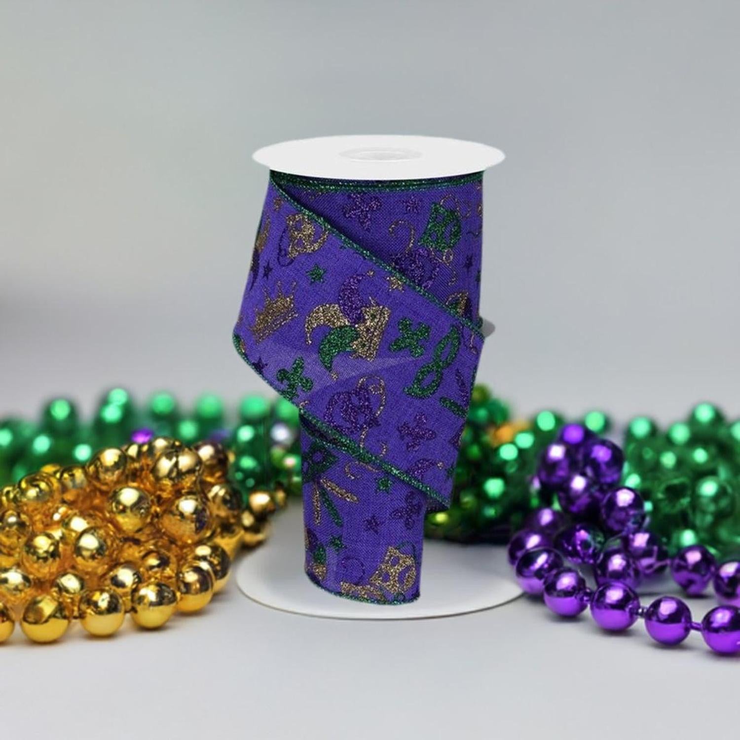 2.5" Mardi Gras Pattern Ribbon: Purple (10 Yards)