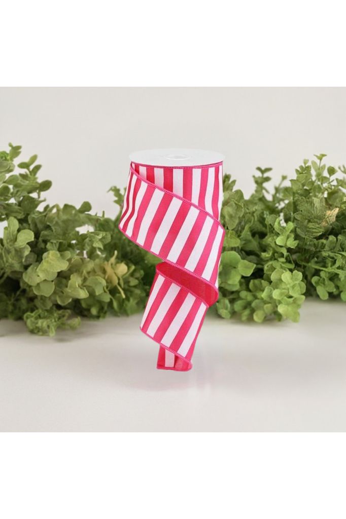 2.5" Medium Horizontal Stripe Ribbon: Pink & White (10 Yards) - Michelle's aDOORable Creations - Wired Edge Ribbon