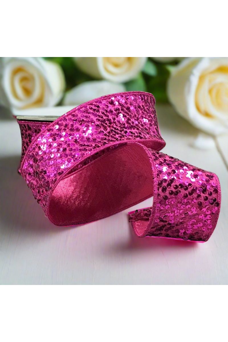 Shop For 2.5" Metallic Sequin Ribbon: Hot Pink (10 Yards) 05-0896