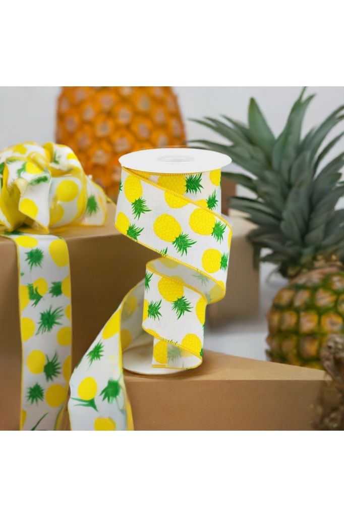 2.5" Pineapple Royal Ribbon: White (10 Yards) - Michelle's aDOORable Creations - Wired Edge Ribbon