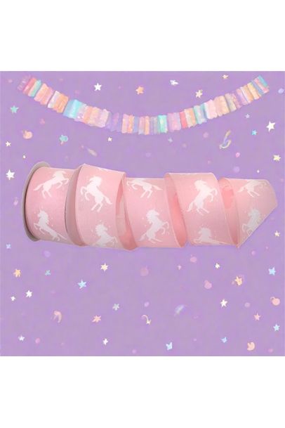 2.5" Pink Unicorn Ribbon (10 Yards) - Michelle's aDOORable Creations - Wired Edge Ribbon