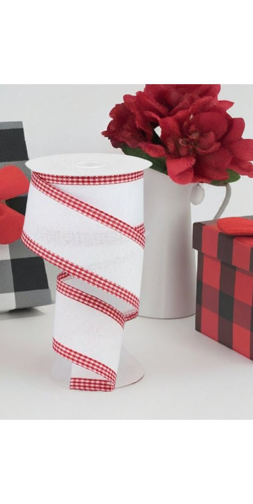 2.5" Red Gingham Edge Ribbon: White (10 Yards) - Michelle's aDOORable Creations - Wired Edge Ribbon