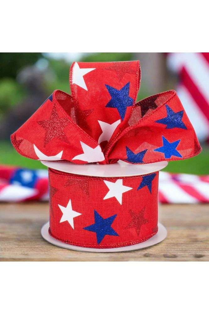 Shop For 2.5" Red Royal Canvas Ribbon: Patriotic Stars (10 Yards) at Michelle's aDOORable Creations