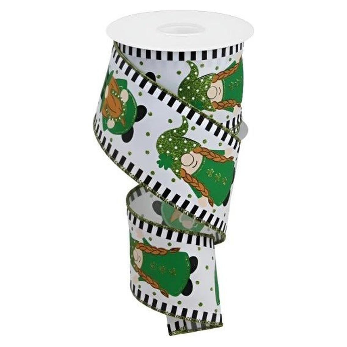 Shop For 2.5" Saint Patrick Gnome Stripe Edge Ribbon: White (10 Yards) at Michelle's aDOORable Creations