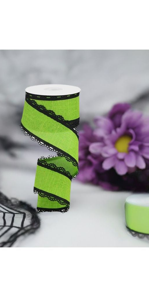2.5" Scalloped Edge Ribbon: Green (10 Yards) - Michelle's aDOORable Creations - Wired Edge Ribbon