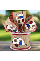 2.5" Summer Camper Ribbon: Lt Natural/Red (10 Yards) - Michelle's aDOORable Creations - Wired Edge Ribbon