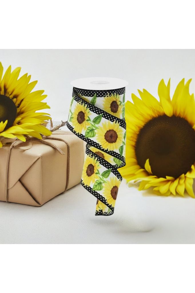 Shop For 2.5" Sunflower Polka Dot Ribbon: White (10 Yards) at Michelle's aDOORable Creations