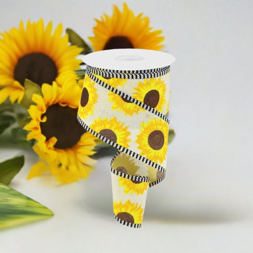 Shop For 2.5" Sunflower Thin Stripe Ribbon: Cream (10 Yards) at Michelle's aDOORable Creations