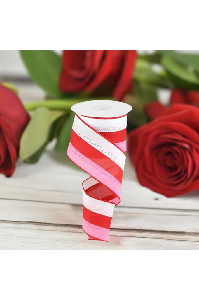 2.5" Tricolor Striped Ribbon: White, Pink, and Red (10 Yards) - Michelle's aDOORable Creations - Wired Edge Ribbon