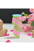 2.5" Vertical Stripe Polka Dot Edge Ribbon: Hot Pink/Lime (10 Yards) - Michelle's aDOORable Creations - Wired Edge Ribbon