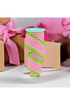 2.5" Vertical Stripe Polka Dot Edge Ribbon: Hot Pink/Lime (10 Yards) - Michelle's aDOORable Creations - Wired Edge Ribbon