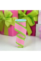 2.5" Vertical Stripe Polka Dot Edge Ribbon: Hot Pink/Lime (10 Yards) - Michelle's aDOORable Creations - Wired Edge Ribbon