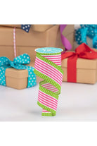 2.5" Vertical Stripe Polka Dot Edge Ribbon: Hot Pink/Lime (10 Yards) - Michelle's aDOORable Creations - Wired Edge Ribbon