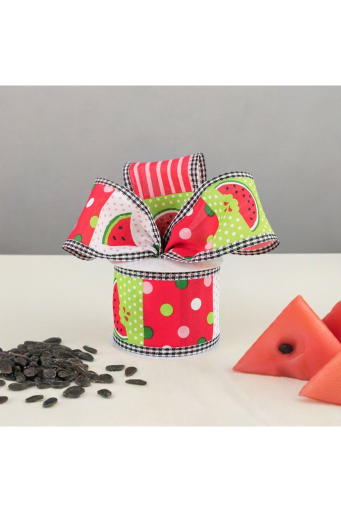 Shop For 2.5" Watermelon Block Gingham Edge Ribbon: White (10 Yards) at Michelle's aDOORable Creations