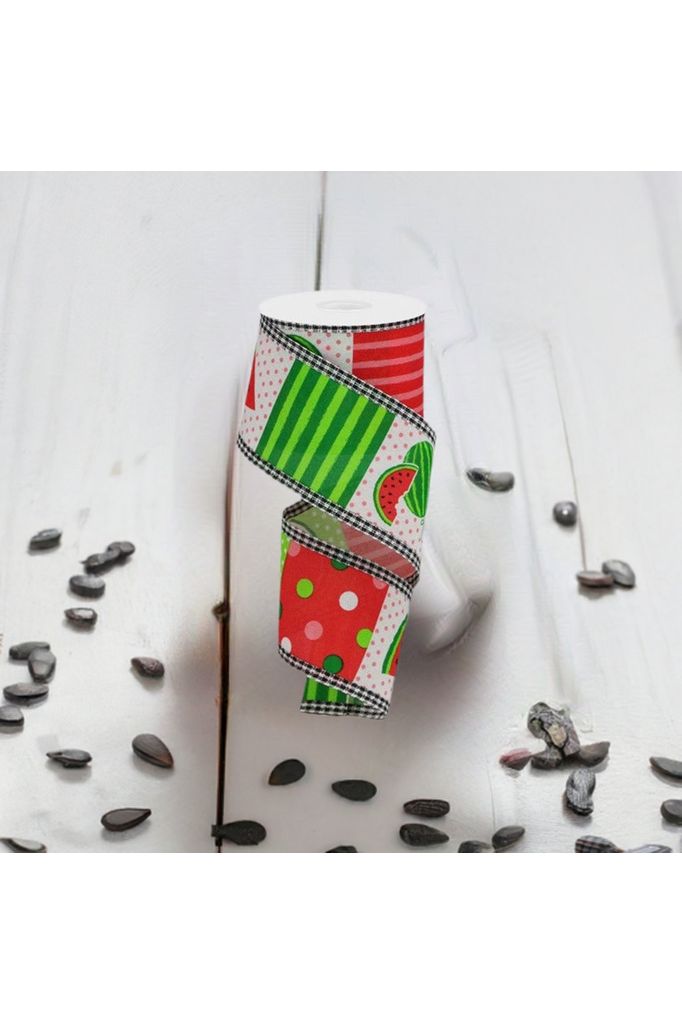 Shop For 2.5" Watermelon Block Gingham Edge Ribbon: White (10 Yards) at Michelle's aDOORable Creations