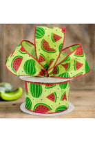 2.5" Watermelon Slices Canvas Ribbon: Bright Green (10 Yards) - Michelle's aDOORable Creations - Wired Edge Ribbon