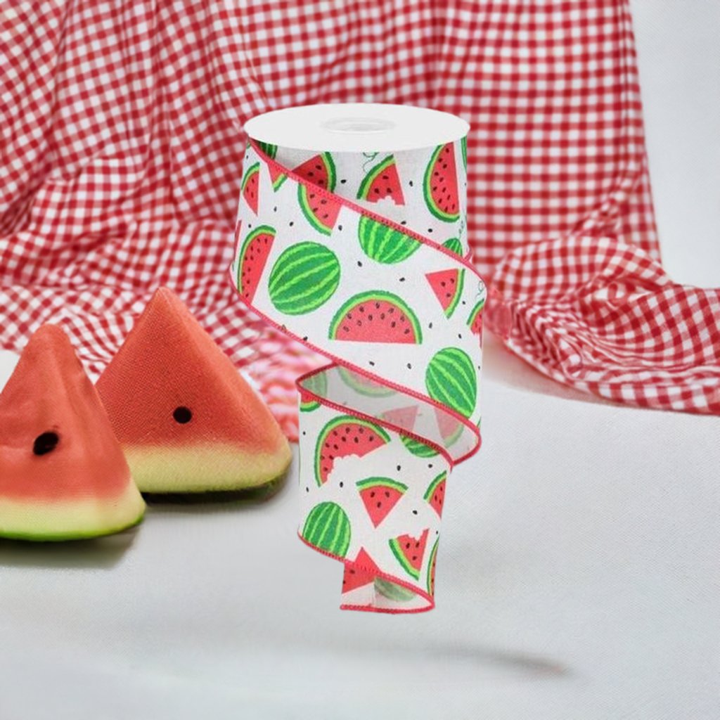 Shop For 2.5" Watermelon Slices Canvas Ribbon: White (10 Yards) at Michelle's aDOORable Creations