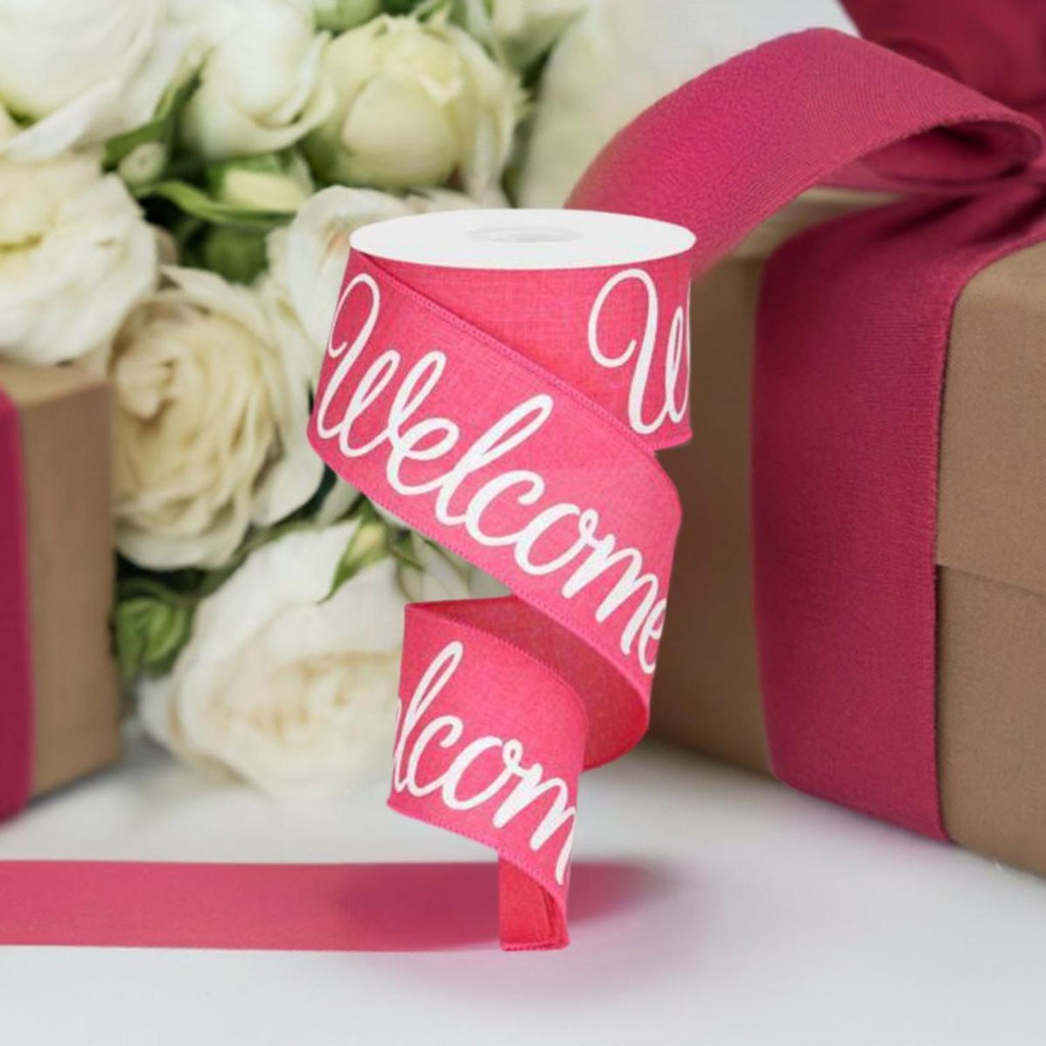 Shop For 2.5" Welcome Royal Ribbon: Hot Pink (10 Yards) at Michelle's aDOORable Creations