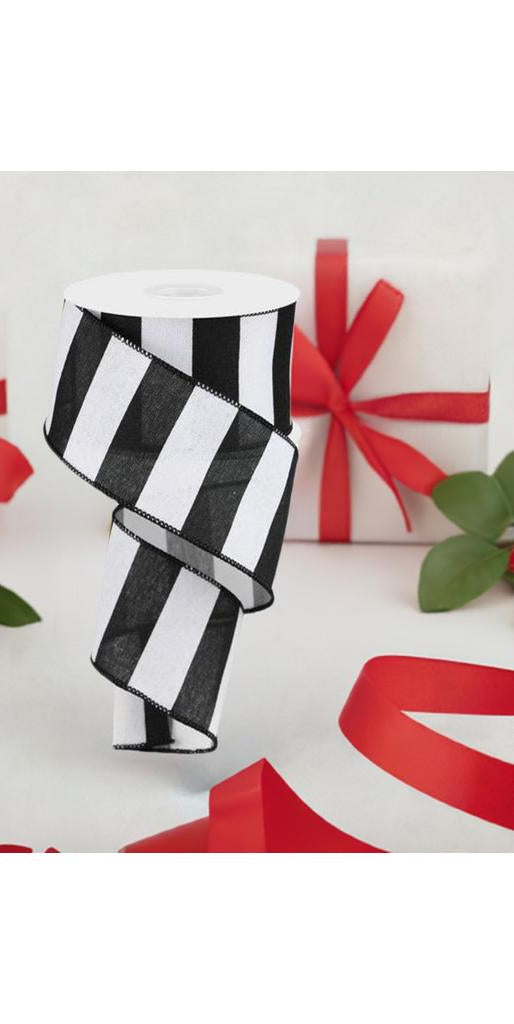 2.5" Wide Stripe Ribbon: Black & White (10 Yard) - Michelle's aDOORable Creations - Wired Edge Ribbon