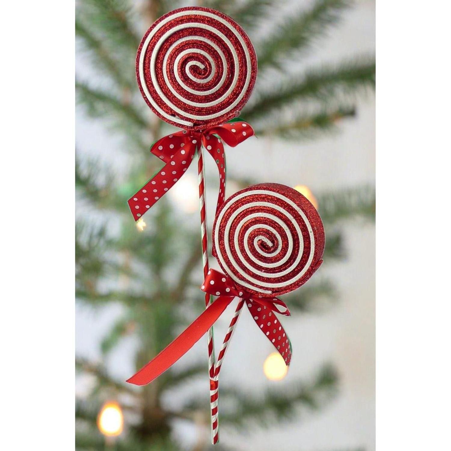 27" Glitter Lollipop Spray: Red & White