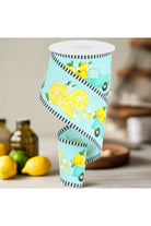 2.75" Truck with Lemons Stripe Ribbon: Ice Blue (10 Yards) - Michelle's aDOORable Creations - Wired Edge Ribbon