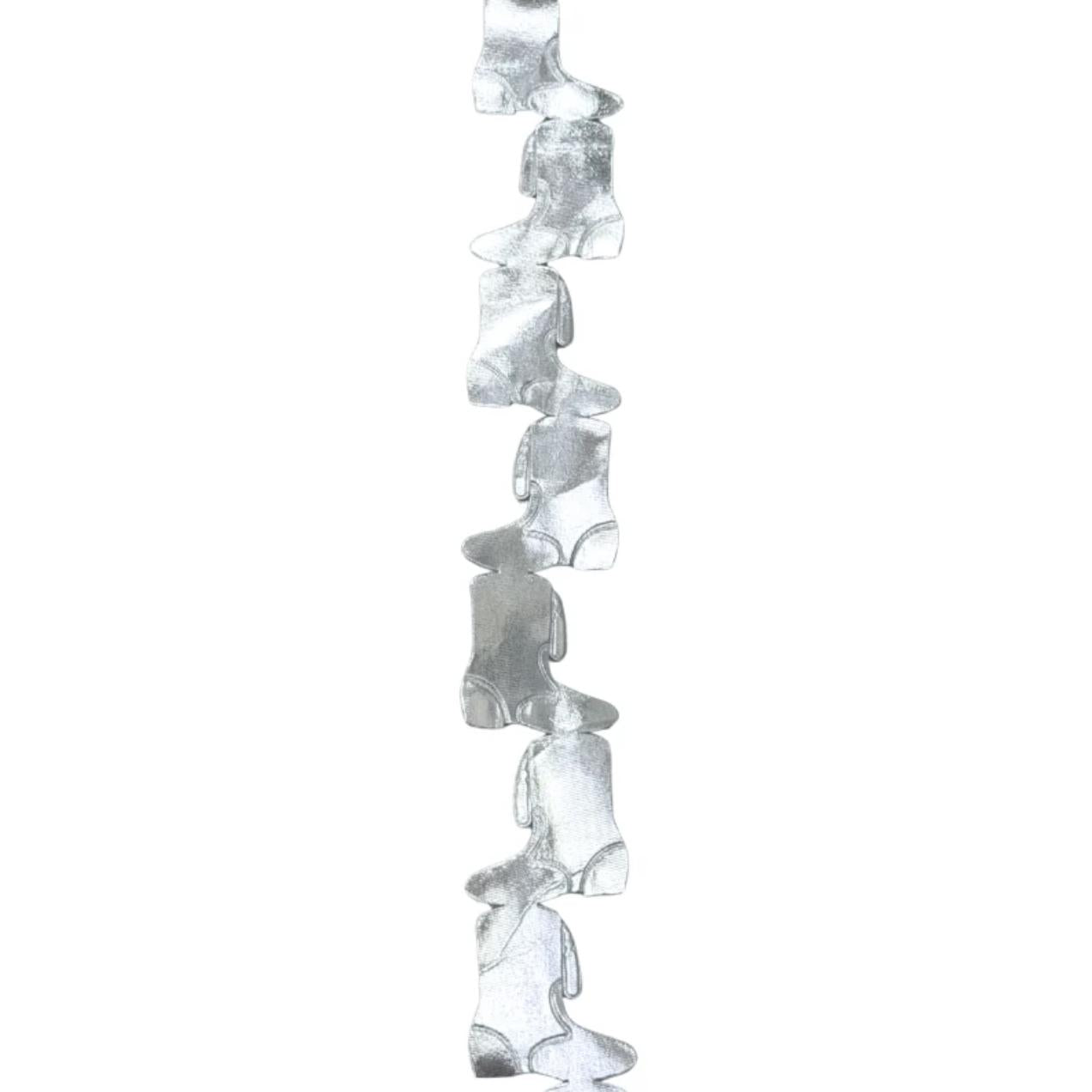 Silver metallic vinyl die-cut boot garland with shiny finish
