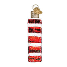 Glass Letter to Santa ornament featuring red and white stripes with glitter accents and a gold heart-shaped charm.
