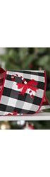 4" Candy Cane Check Embroidery Ribbon: Black & White (5 Yards) - Michelle's aDOORable Creations - Wired Edge Ribbon