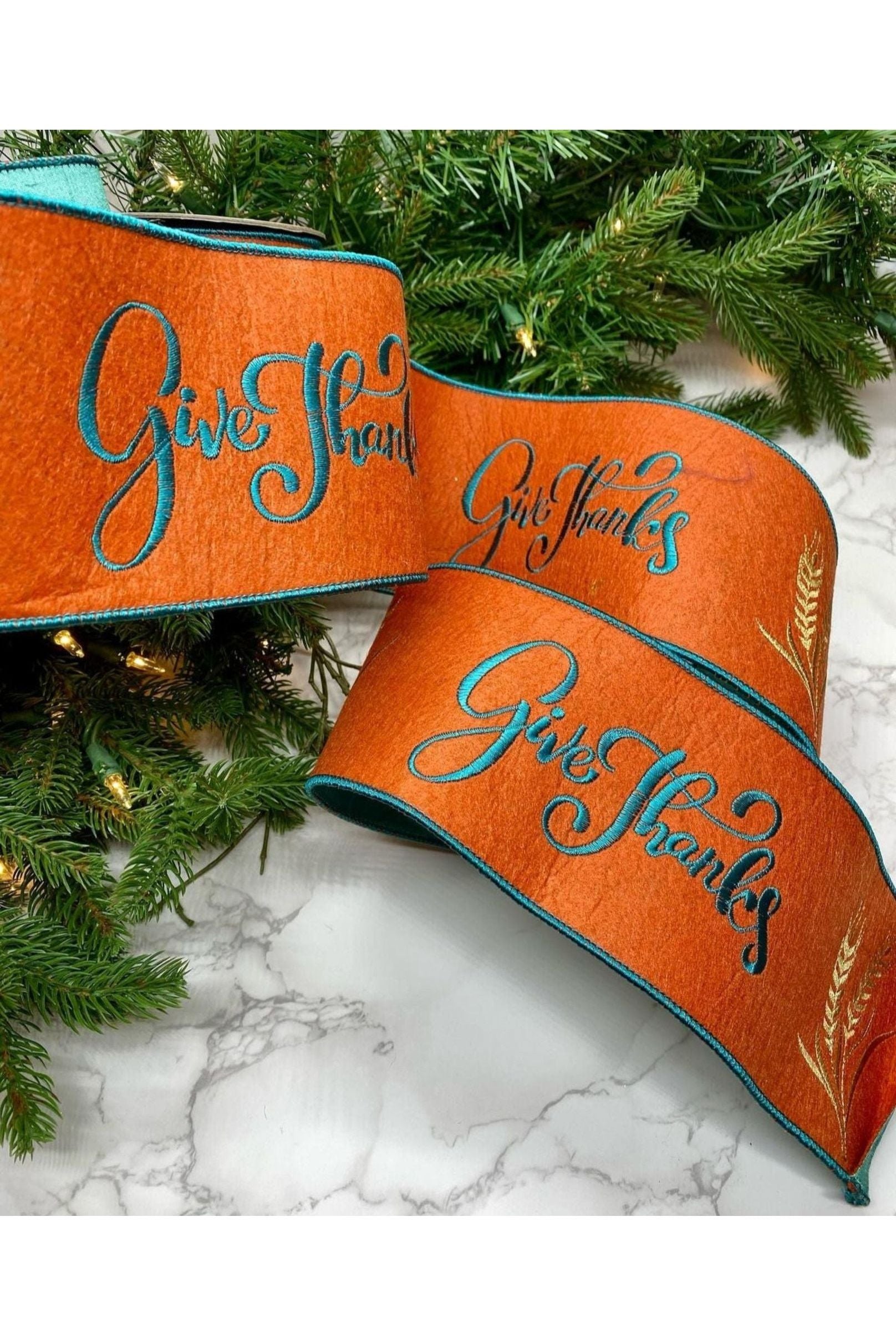 Shop For 4" Embroidery Give Thanks Felt Ribbon: Orange (5 Yards) at Michelle's aDOORable Creations