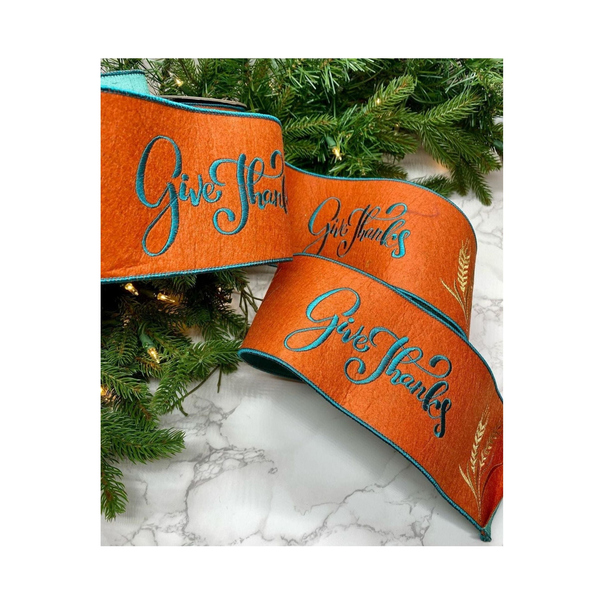 Shop For 4" Embroidery Give Thanks Felt Ribbon: Orange (5 Yards) at Michelle's aDOORable Creations