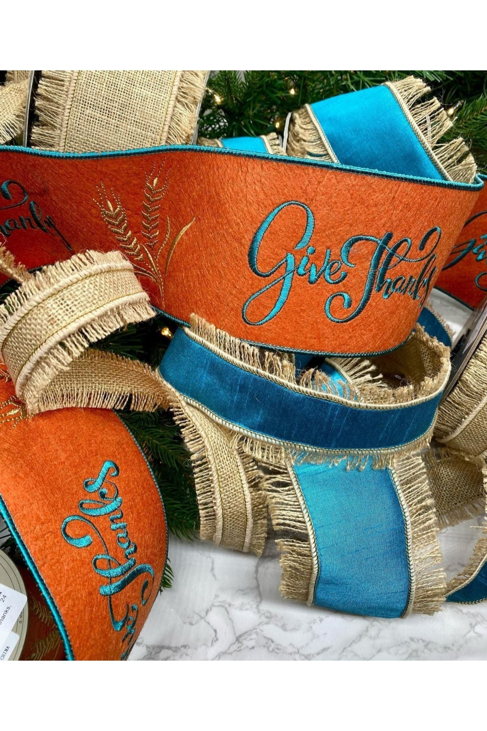 Shop For 4" Embroidery Give Thanks Felt Ribbon: Orange (5 Yards) at Michelle's aDOORable Creations