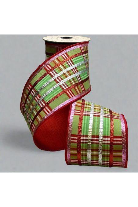 Shop For 4" Faux Dupion Plaid Glitter Ribbon: Green, Pink & Red (5 Yards) at Michelle's aDOORable Creations