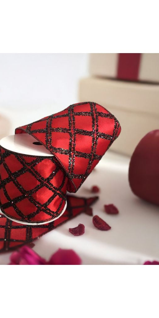 4" Red Satin Glitter Ribbon: Black Diamond (10 Yards) - Michelle's aDOORable Creations - Wired Edge Ribbon