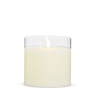 6-inch ivory LED pillar candle with a realistic flickering flame inside a clear glass holder.