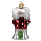 Glass Alabama Big Al elephant ornament featuring a shiny red jersey, silver glittery ears, and a green glittery tail.