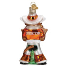 Old World Christmas glass Bevo Longhorn ornament wearing a white cowboy hat and orange jersey with Hook 'Em text.