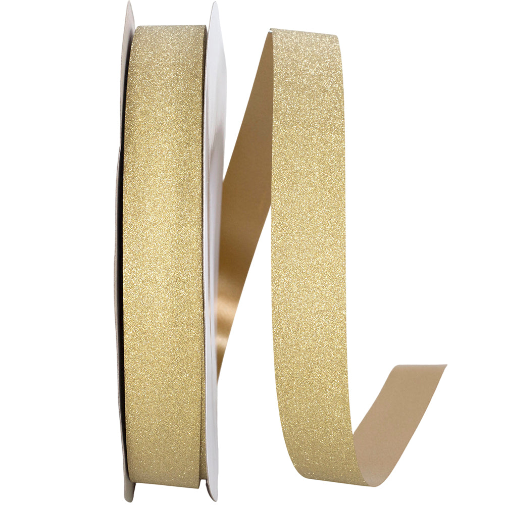 Gold diamond dust non-wired ribbon spool with loose end