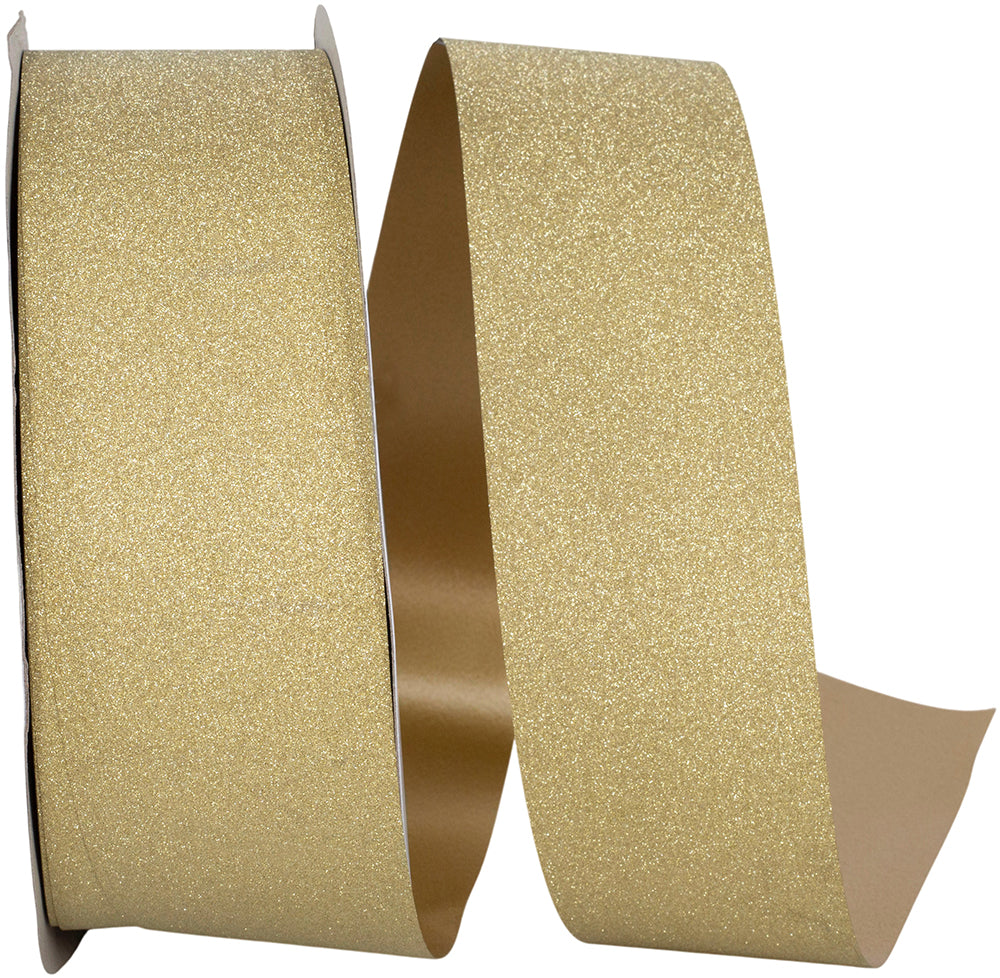 2 inch gold diamond dust non-wired ribbon roll unspooling