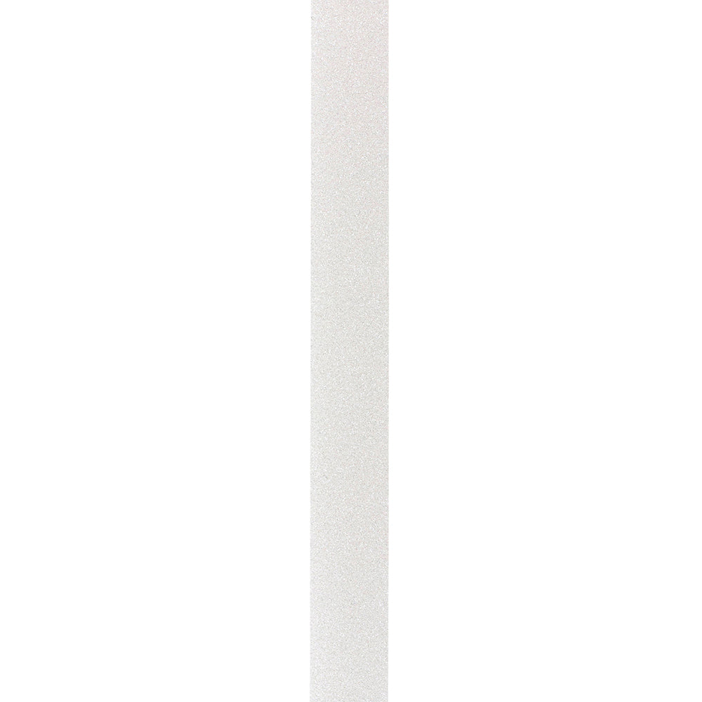 Close-up of white diamond dust glitter ribbon showing sparkling textured surface