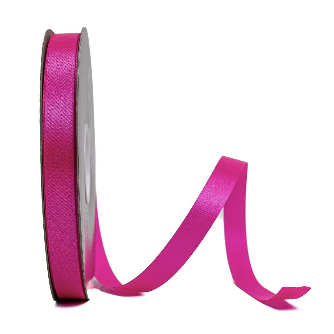 Hot Raspberry satin lustre ribbon spool with loose end curling right