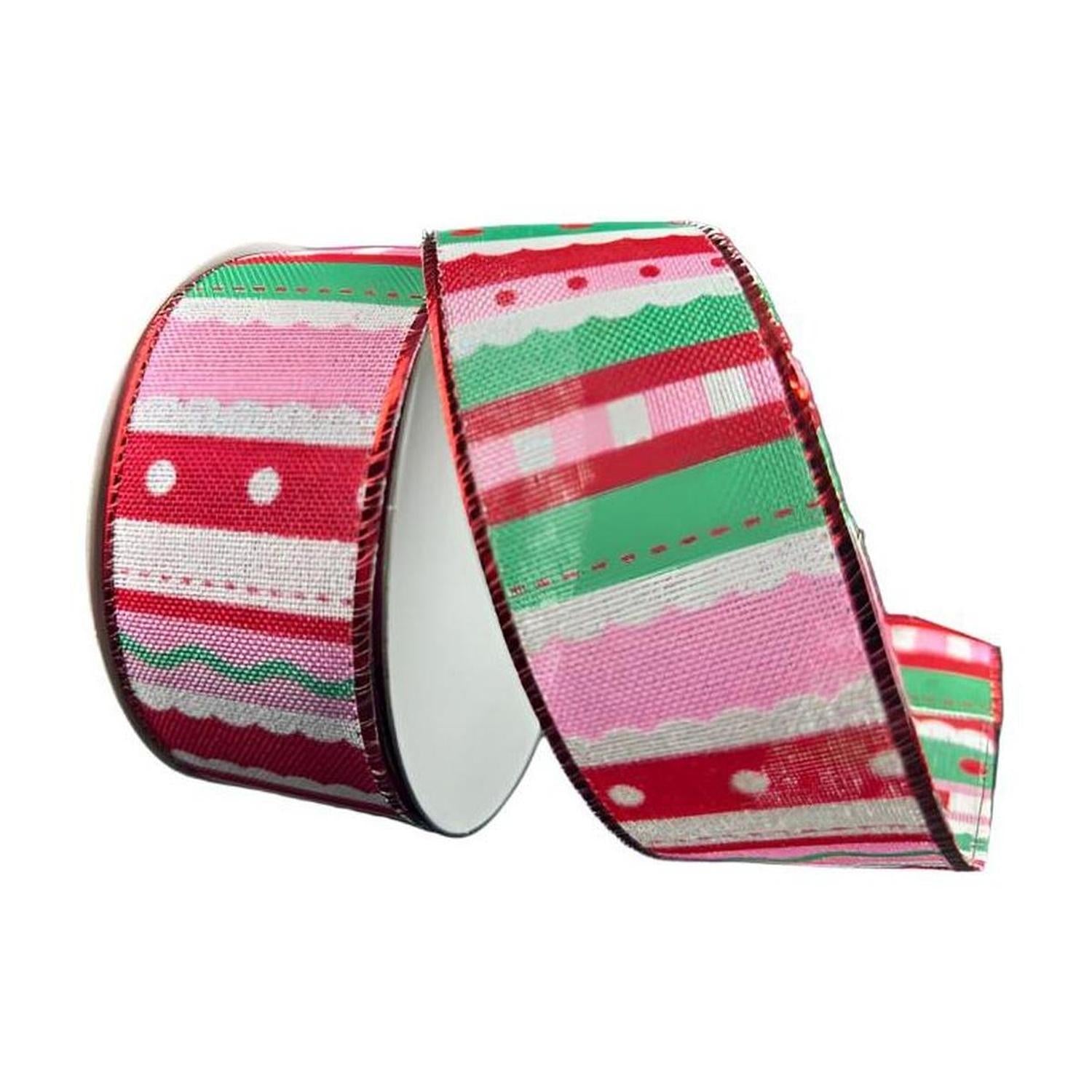 1.5" Whimsy Stripe Ribbon: Red, Mint, Pink