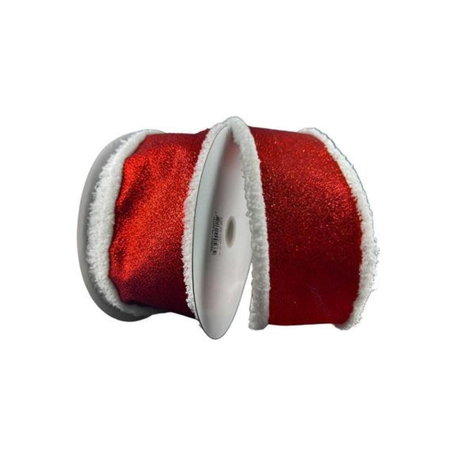 2.5" Snow Edge Satin Glitter Ribbon: Red (10 Yards)