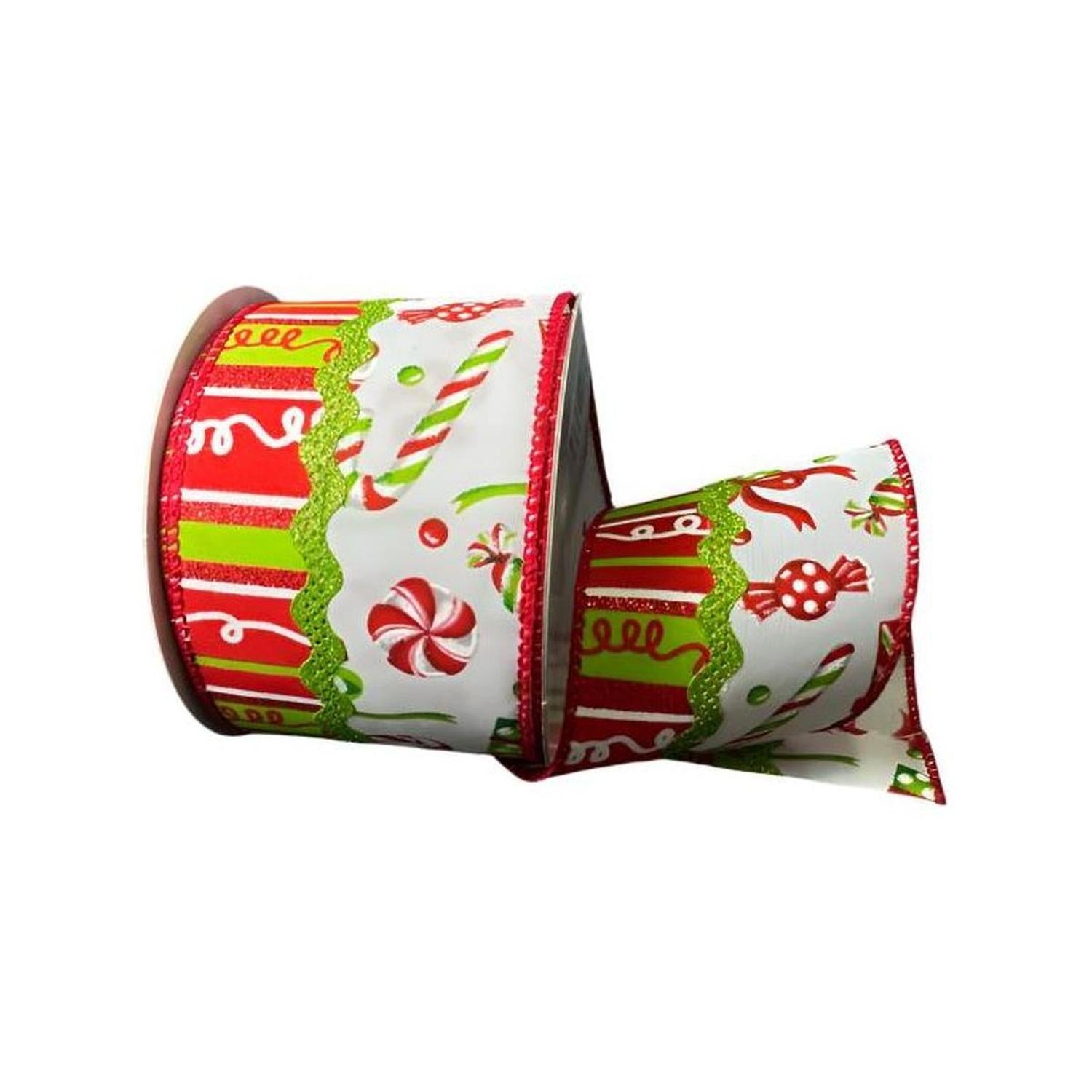 2.5" Glitter Loopy Ric Rac Ribbon: Lime, Red, White
